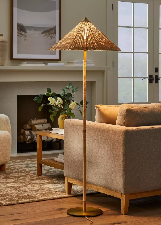 Floor Lamp Gold Iron with Tapered Rattan Shade (Includes LED Light Bulb) - Threshold™ designed with Studio McGee