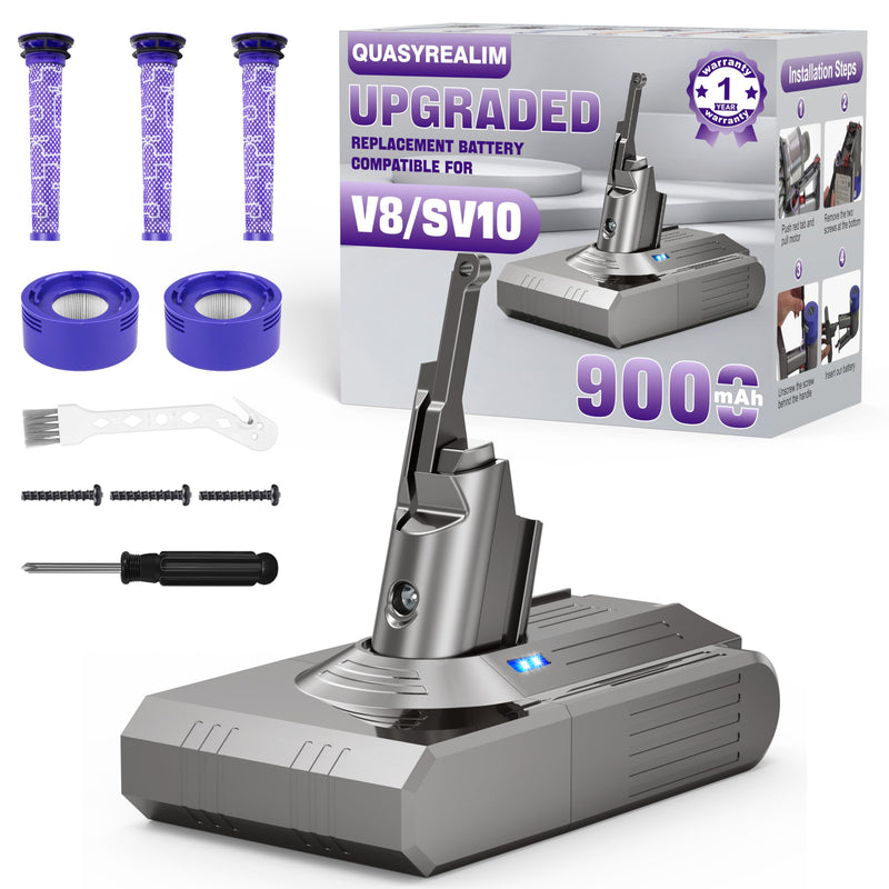 QUASYREALIM Dyson V8-compatible battery and five filters - product reference