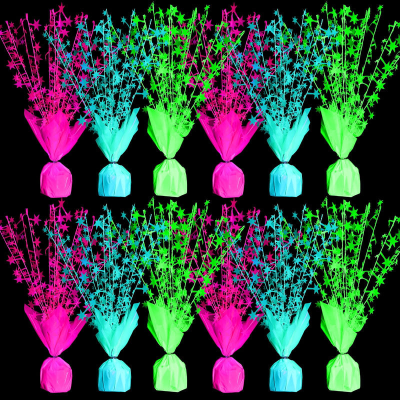 FineCheer fluorescent star centerpieces, 12 pack — manufacturer reference under UV light