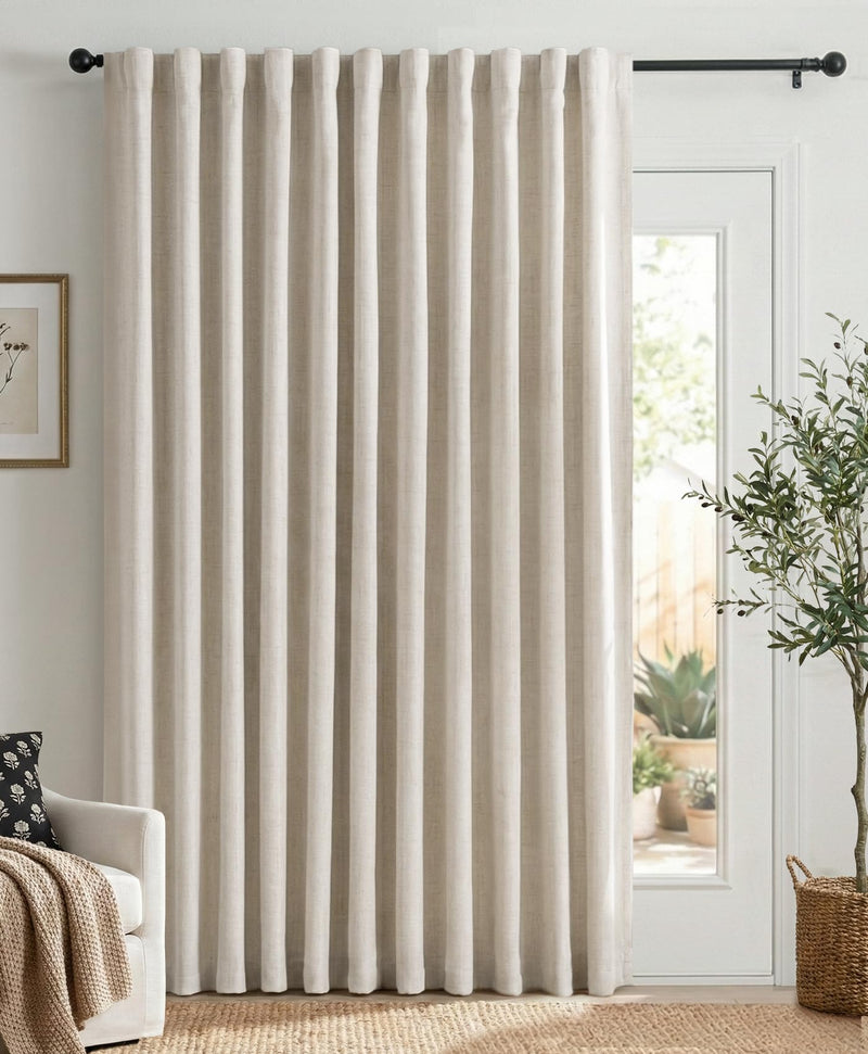 Linen Textured Blackout Sliding Door Curtain – Cream, 100" x 84" – Open Box