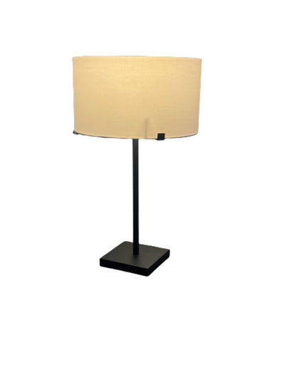 Cross Brace Table Lamp Black Finish White Fabric Shade Bulb Included