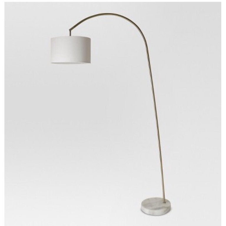 Shaded Arc Floor Lamp white shade marble base in Brass