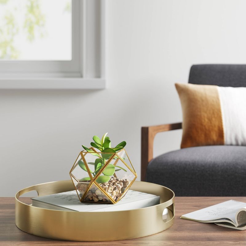 5" x 4" Artificial Succulent Plant with Brass Terrarium - Opalhouse™