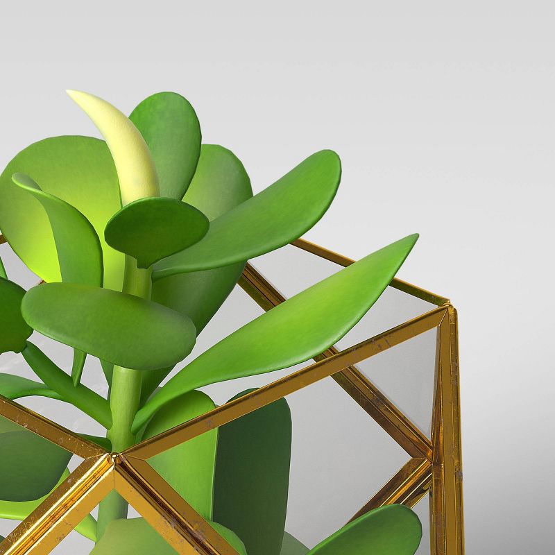 5" x 4" Artificial Succulent Plant with Brass Terrarium - Opalhouse™