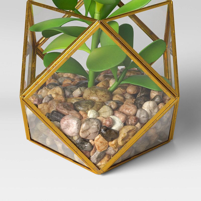 5" x 4" Artificial Succulent Plant with Brass Terrarium - Opalhouse™