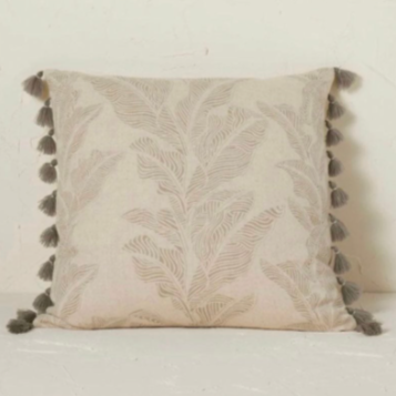 Printed Botanical Textured Linen Square Throw Pillow