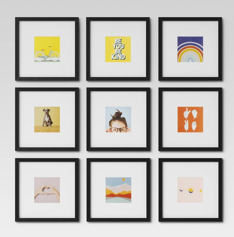 Set of 9 Gallery Frame Set 13" x 13" For 8" x 8" Image  Black - Room Essentials™