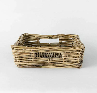 17" x 5.5" Decorative Rattan Tray with Handles Gray