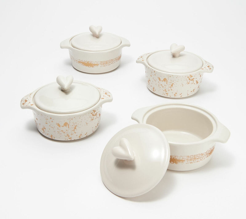 Ayesha Curry 4-Piece Mini 10-oz Casseroles w/ Gold Detail