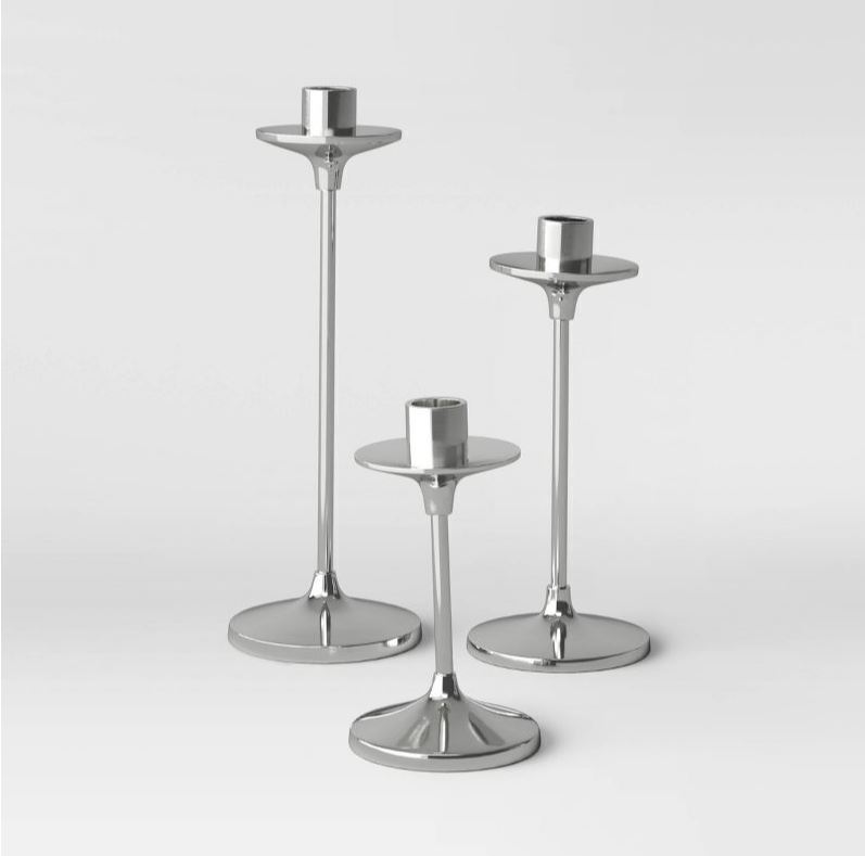 Set of 3 Aluminum Tapered Candleholders Silver - Threshold™