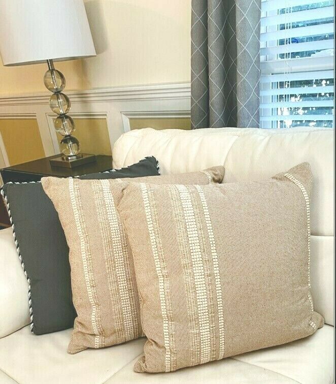 Threshold Woven Cotton Wool Striped Square Throw Pillow Decorative