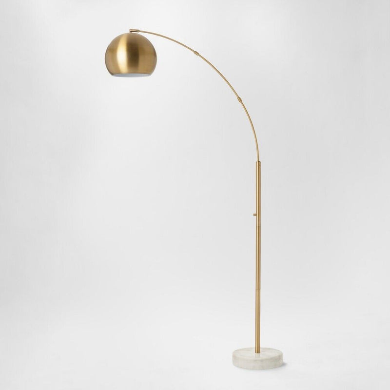 Span Single Head Metal Globe Arch Floor Lamp Marble Brass Finishes Base